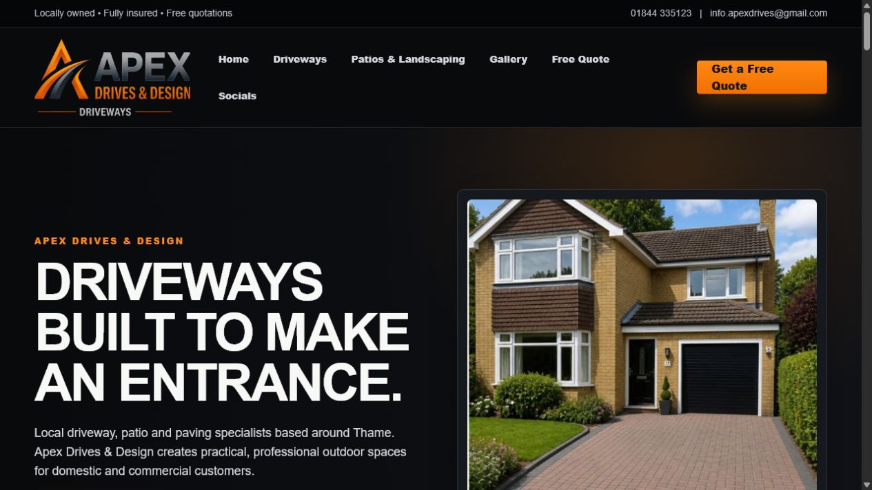 Apex Drives & Design website showing its driveway services